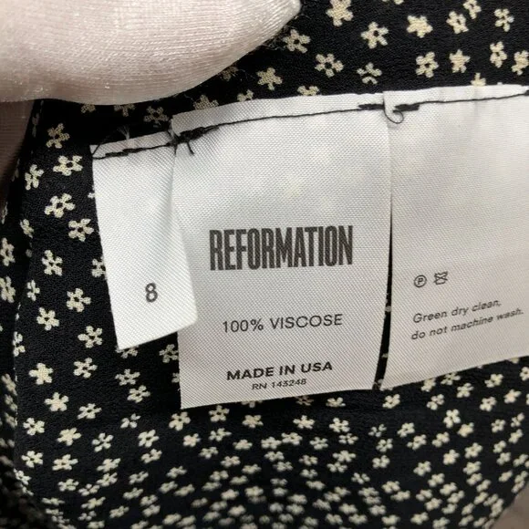Reformation Long Sleeve Ditzy Floral Mini Dress‎ Size 8 Black White Ruffle Bib - Picture 10 of 10